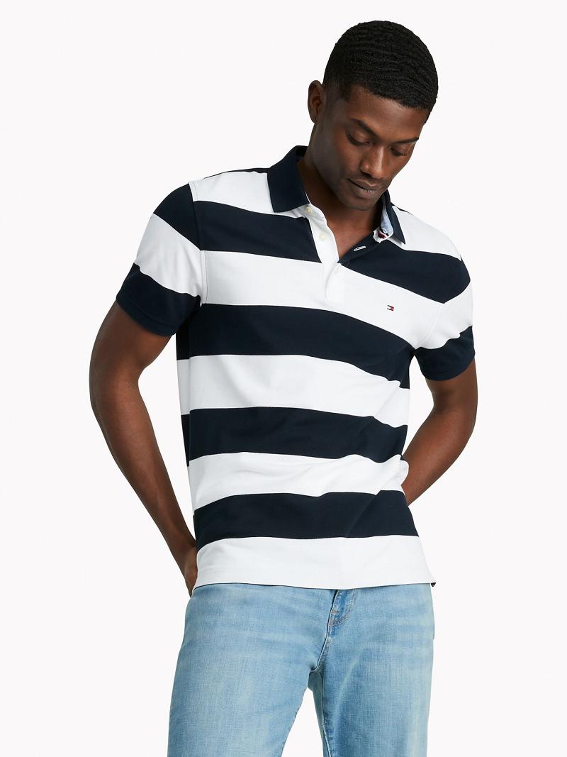 Férfi Tommy Hilfiger Regular fit tommy striped Polos Sötétkék Fehér | HU 1087KOR